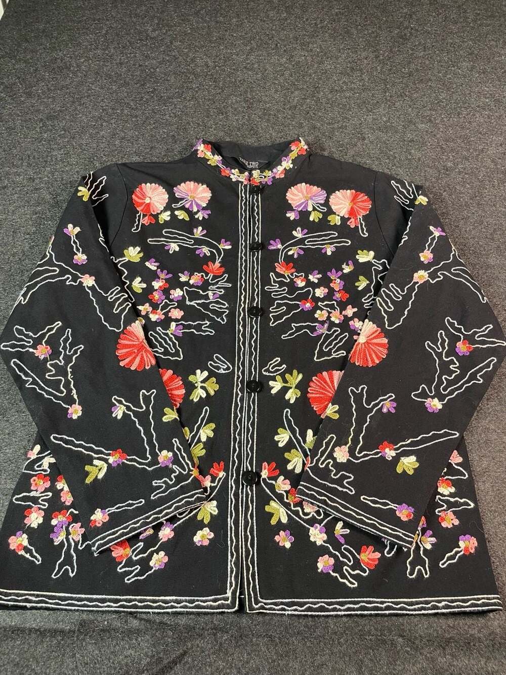 Take Two Clothing Co. Floral Embroidered Jacket Size M Black Cotton